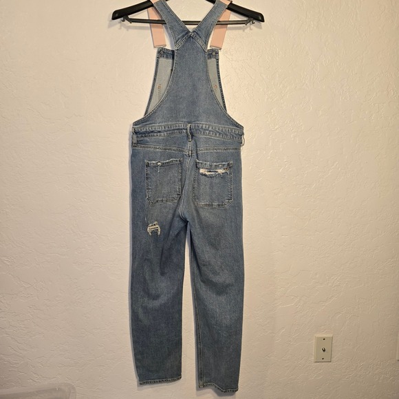 American Eagle 90s Boyfriend Overalls Small Womens Blue Distressed Pink Straps - Picture 3 of 13